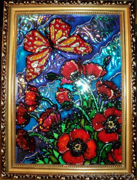 Витраж " Маки с Бабочкой" - Изображение #1, Объявление #150095